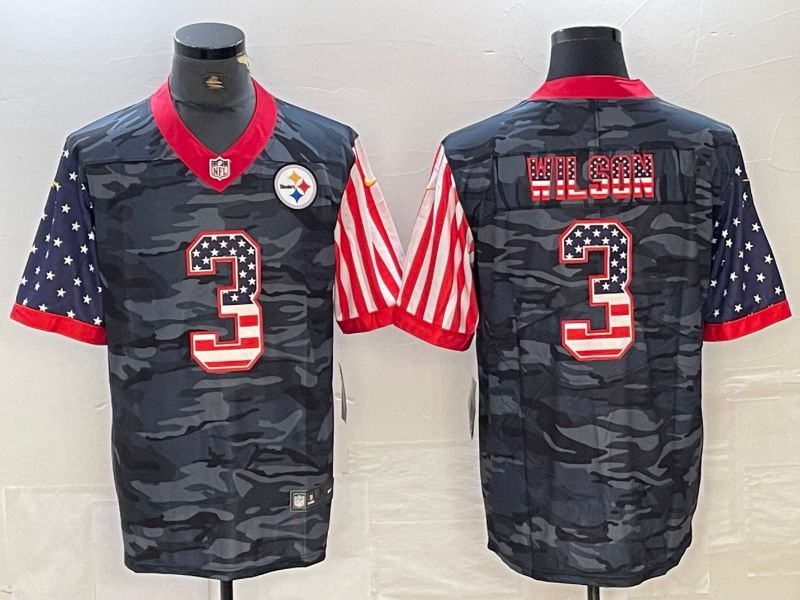 Men Pittsburgh Steelers #3 Wilson Black Nike Camouflage national flag Limited NFL Jersey